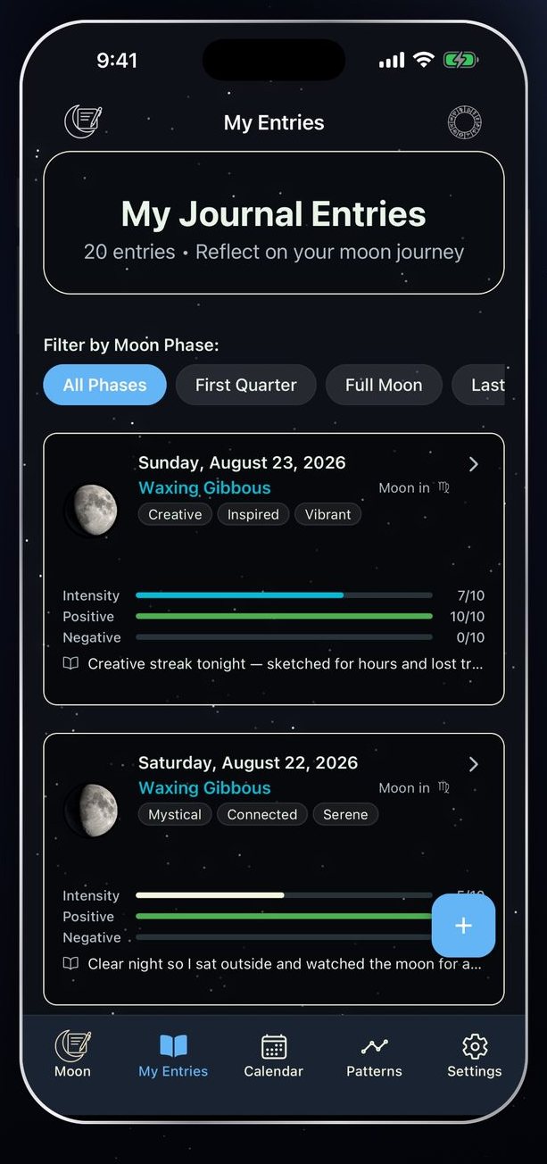 Moon-Journal entry history screen