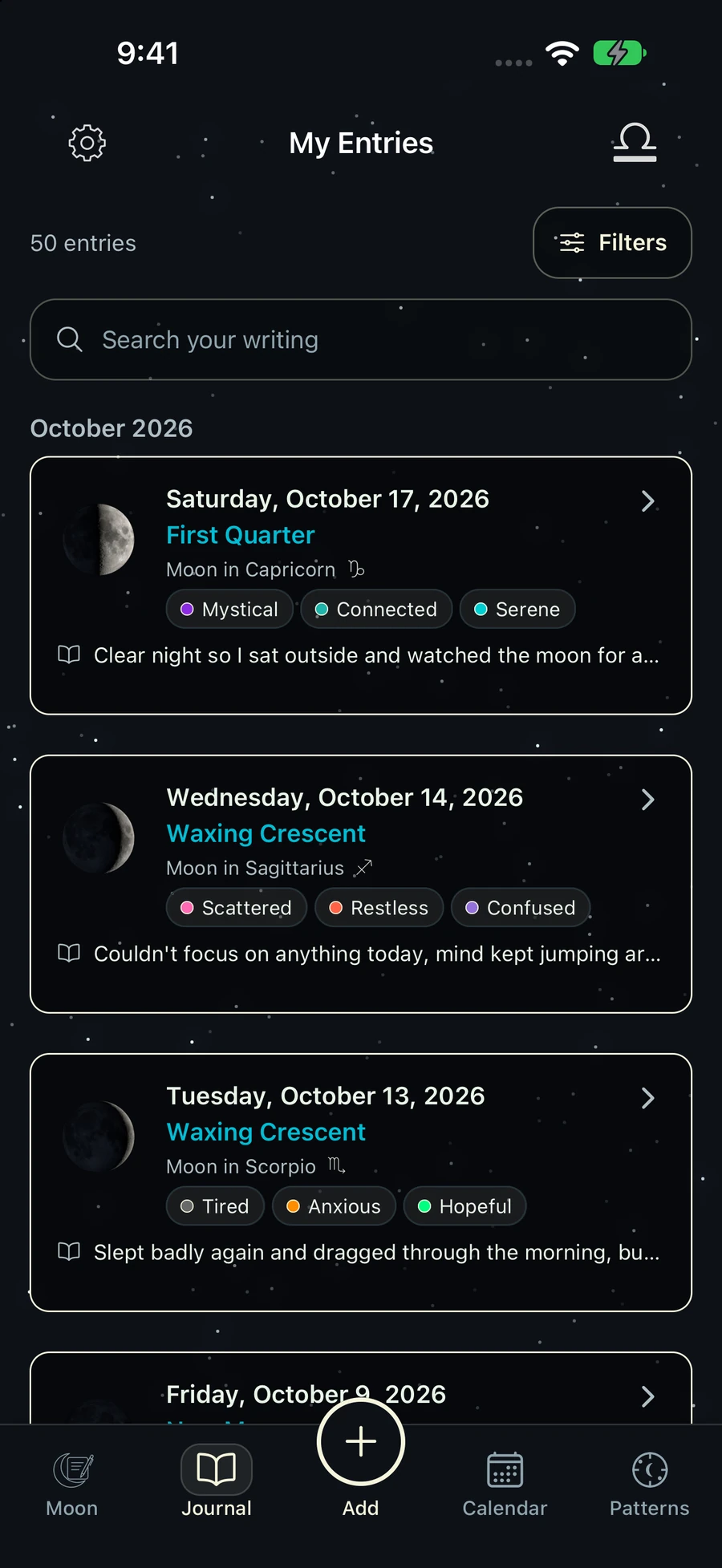 Moon-Journal 1.4 journal history with search and filters