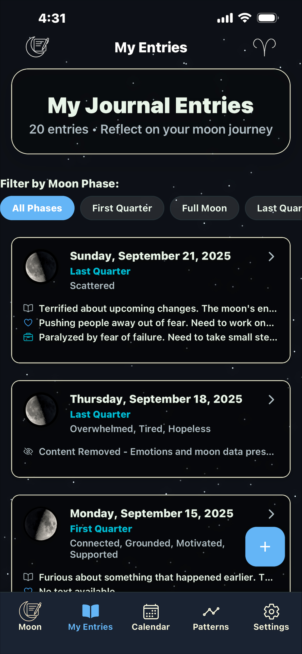 Moon Journal Entries